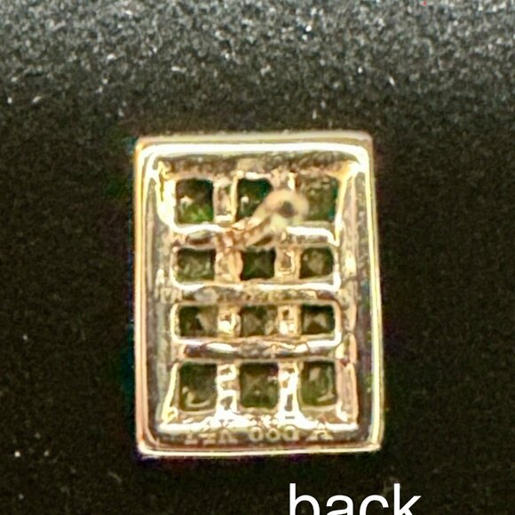 14K White Gold Emerald Diamond Stud Earrings | Art Deco Style | 585 Marked - Picture 6 of 16